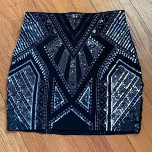 Express silver/black sequin mini skirt